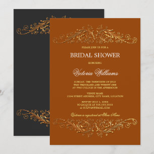 Elegant Antique Gold Swirls Orange Invitation