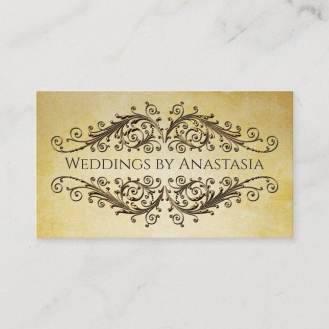Elegant Antique Gold Swirls Vintage Paper Business Card (Front)