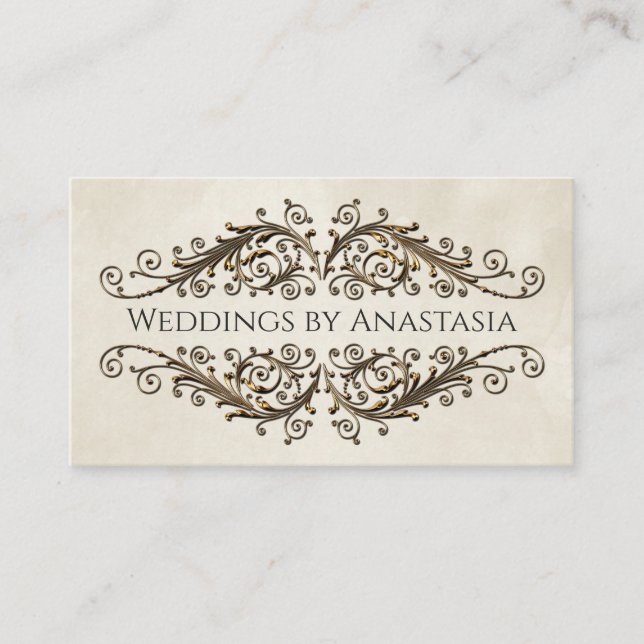 Elegant Antique Gold Swirls Vintage Paper Business Card (Front)