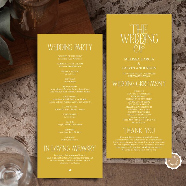 Elegant Antique Gold Typography Wedding Program Programme (Elegant Antique Gold Typography Modern Romantic Wedding Program Card)