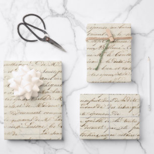 Elegant Antique Handwritten Calligraphic Script Wrapping Paper Sheet