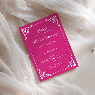 Elegant Antique Hot Pink White Mehndi Ceremony Invitation