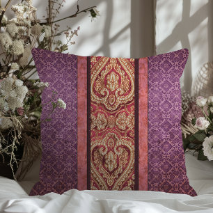Elegant Antique Inspired Purple and Red Damask Cushion