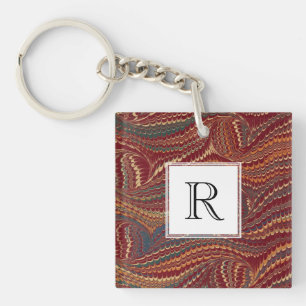 Elegant Antique Marbled Paper Burgundy and Gold Key Ring