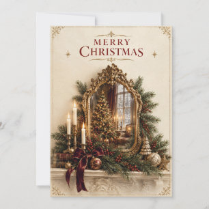 Elegant Antique Mirror Christmas, Vintage European Card