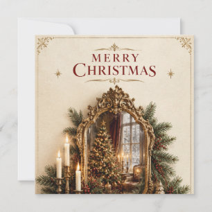 Elegant Antique Mirror Christmas, Vintage European Card