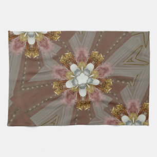 Elegant Antique Pink Silver Grey Gold White Flower Tea Towel