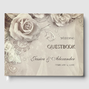 Elegant Antique Rose Wedding Guest Book