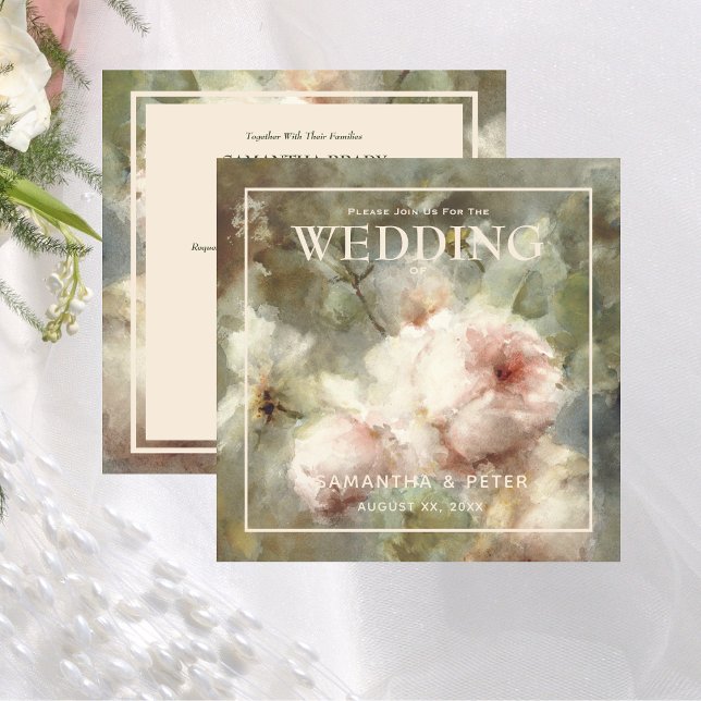 Elegant Antique Roses Soft Pink Watercolor Floral Invitation (Elegant Antique Roses, Soft Pink Watercolor Floral Invitation 2)