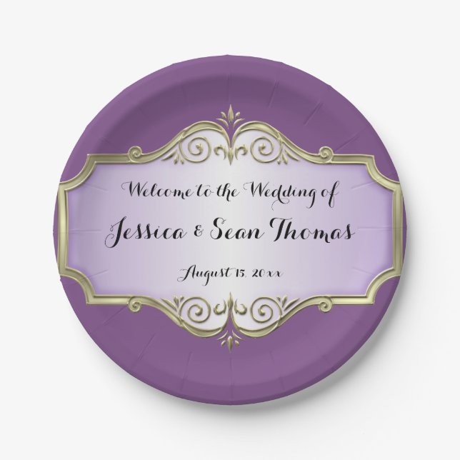 Elegant Antique Satin Wedding Paper Plate (Front)
