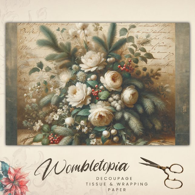 Elegant Antique Scripted Winter Floral Decoupage Tissue Paper (Creator Uploaded)