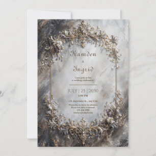 Elegant Antique Silver Gold Baroque Marble Wedding Invitation
