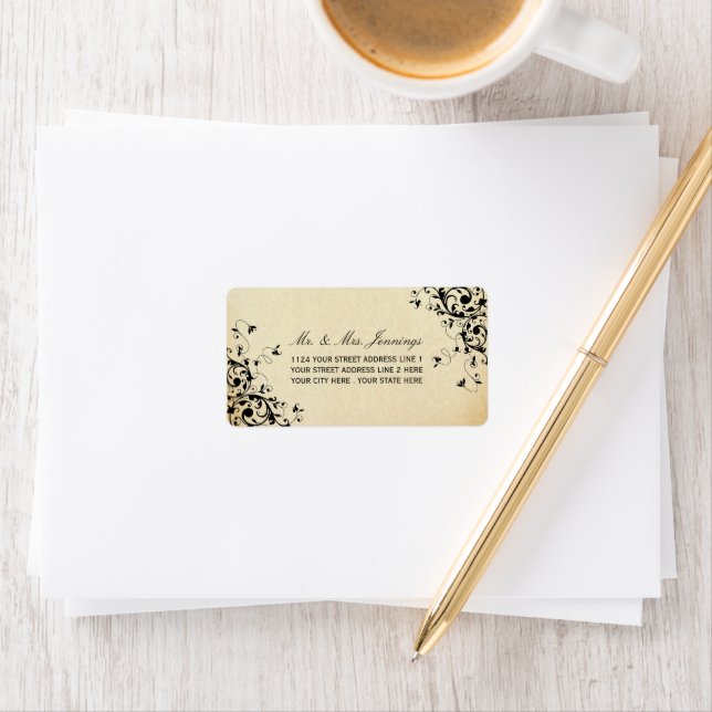 Elegant Antique Swirls Wedding Labels (Insitu)