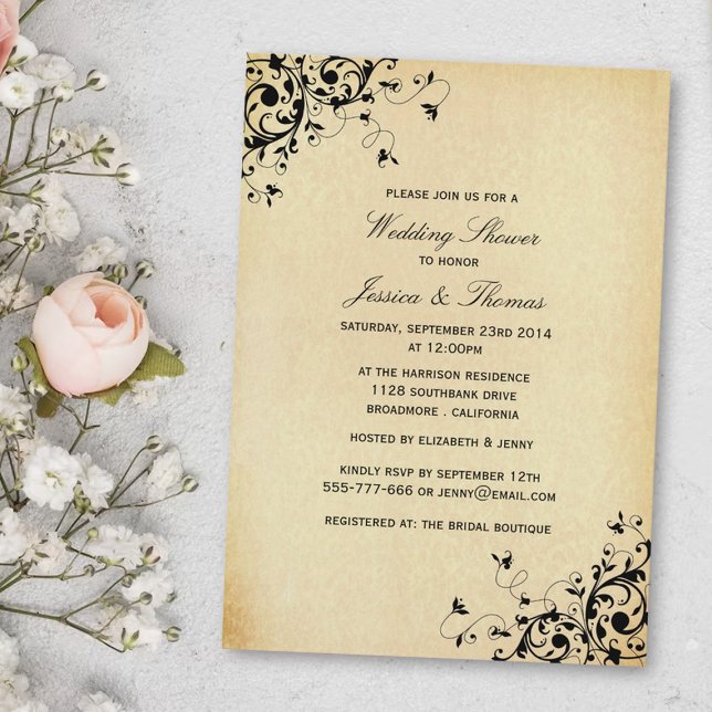 Elegant Antique Swirls Wedding Shower Invitation (Creator Uploaded)
