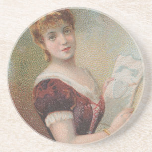 Elegant Antique Valentine's Illustration, 1890 Coaster