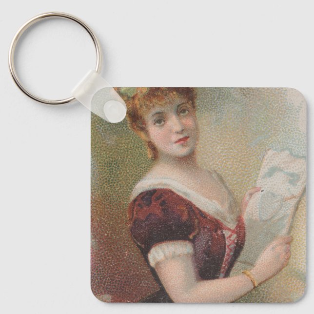 Elegant Antique Valentine's Illustration, 1890 Key Ring (Front)