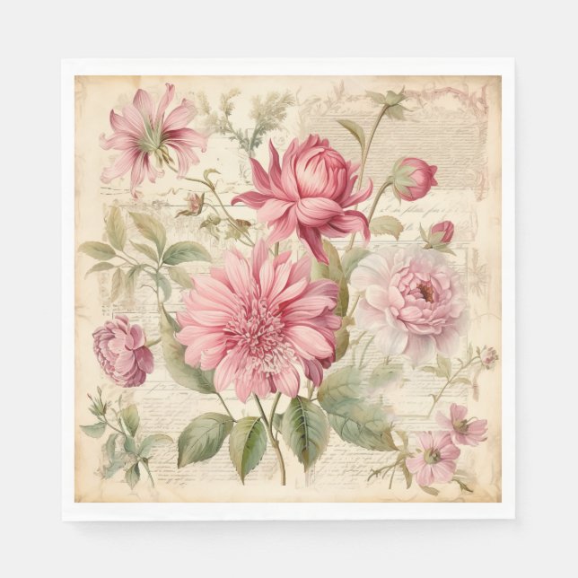 Elegant Antique Vintage French Floral Collage Napkin (Front)