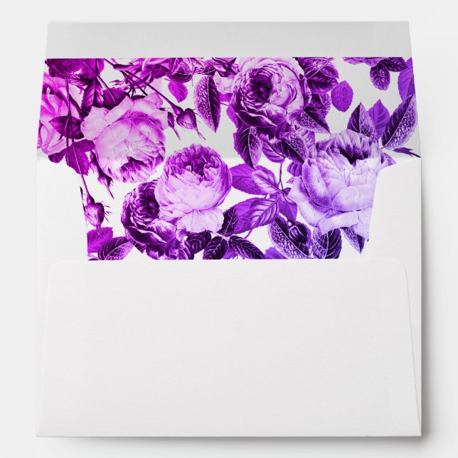 Elegant Antique Vintage Purple Roses Wedding Envelope (Back (Bottom))