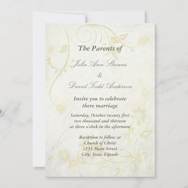 Elegant Antique White Vintage Wedding Invitation (Front)