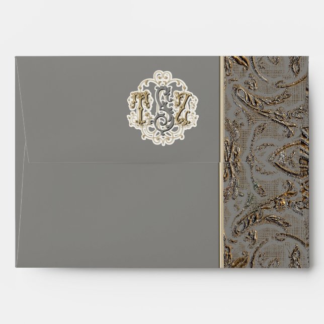 Elegant Antiqued Gold Baroque Custom Monogrammed Envelopes (Back (Top Flap))