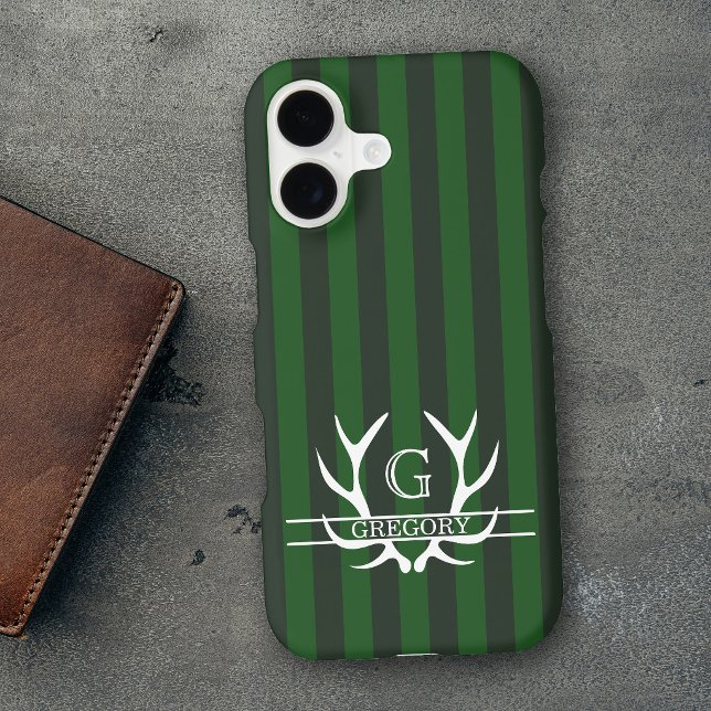 Elegant Antlers Monogram Green Stripes (Creator Uploaded)