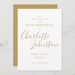 Elegant Any Age Birthday Gold Signature Save The Date