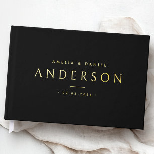 Elegant any colour wedding names date black real guest book