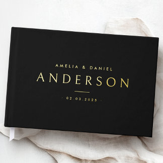 Elegant any colour wedding names date black real guest book