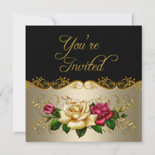 Elegant Any Event Party Coffee Gold Red Roses Invitation
