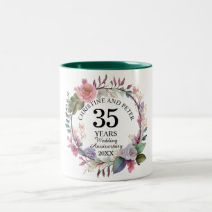 Elegant Any Wedding (35) Floral Anniversary Two-Tone Coffee Mug