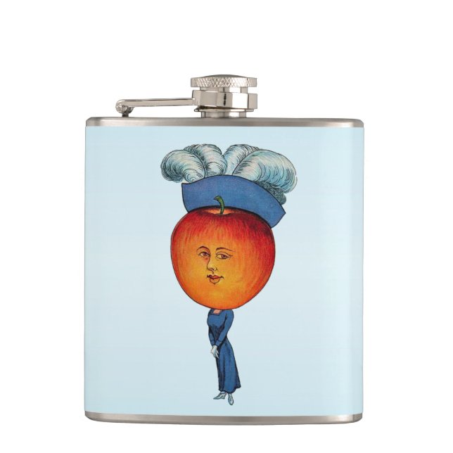 Elegant Apple Head Lady Feather Hat Hip Flask (Front)