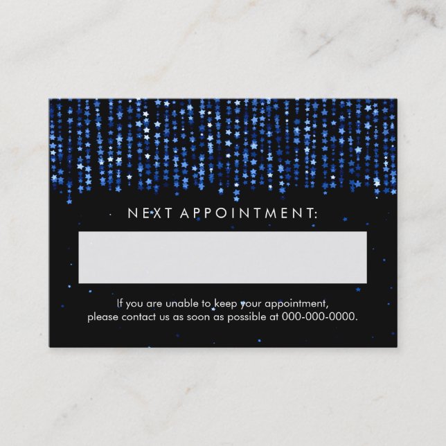 Elegant Appointment Card Blue Stars Confetti (Front)