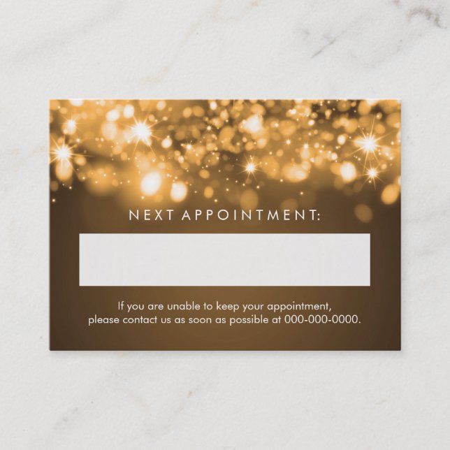 Elegant Appointment Card Gold Sparkling Lights (Front)