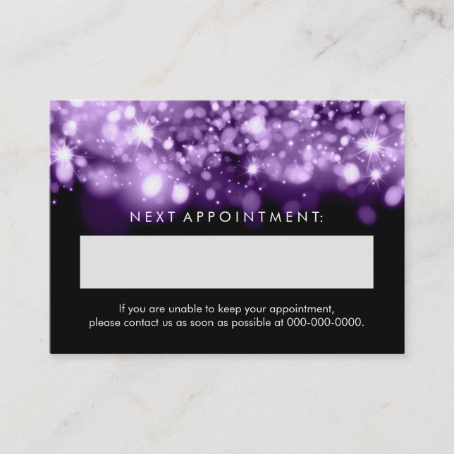 Elegant Appointment Card Purple Sparkling Lights (Front)