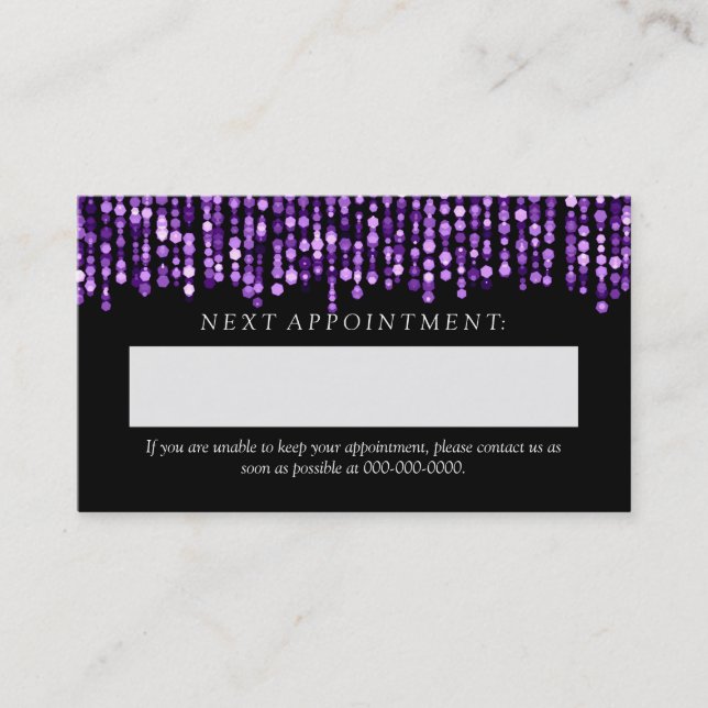 Elegant Appointment Card Purple String Lights (Front)