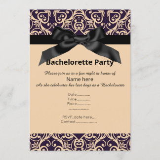 ELEGANT APRICOT BLACK BOW BACHELORETTE INVITE