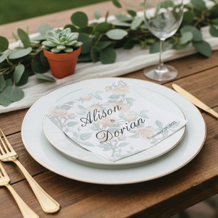 Elegant Apricot Orange Rose Wedding Paper Napkin