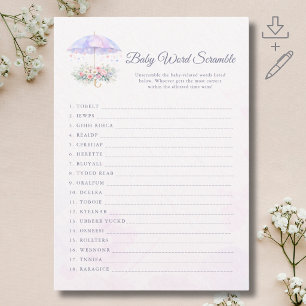 Elegant April May Umbrella Baby Word Scramble Card