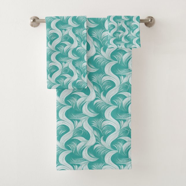 Elegant Aqua Abstract Towel Set (Insitu)