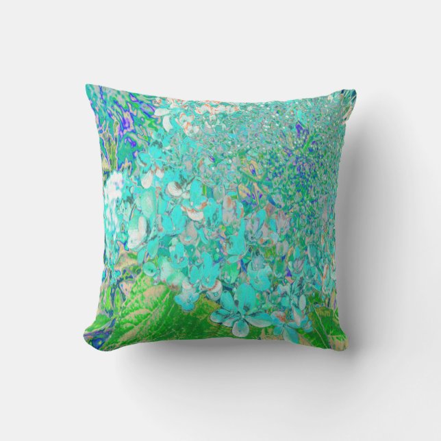 Elegant Aqua and Green Limelight Hydrangea Detail Cushion (Front)