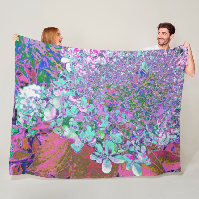 Elegant Aqua and Purple Limelight Hydrangea Detail Fleece Blanket (In Situ)