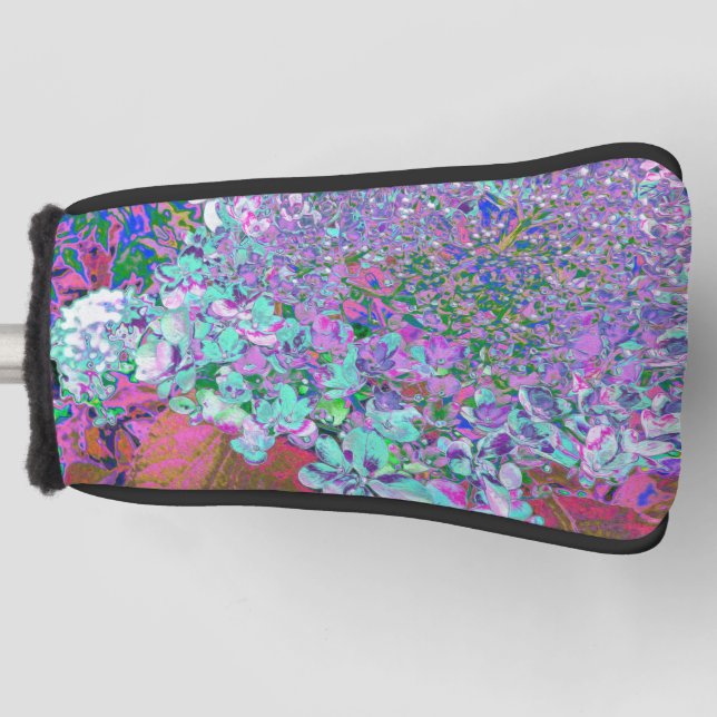 Elegant Aqua and Purple Limelight Hydrangea Detail Golf Head Cover (Front)