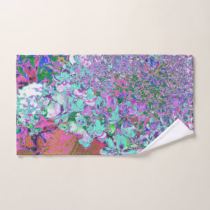 Elegant Aqua and Purple Limelight Hydrangea Detail Hand Towel