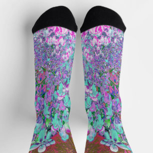 Elegant Aqua and Purple Limelight Hydrangea Detail Socks