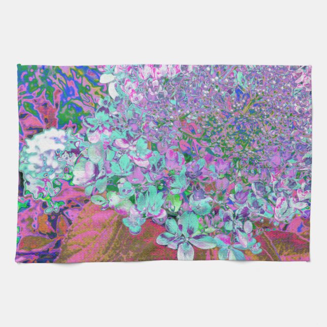 Elegant Aqua and Purple Limelight Hydrangea Detail Tea Towel (Horizontal)