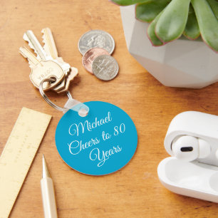 Elegant Aqua Blue 80th Birthday Keychain