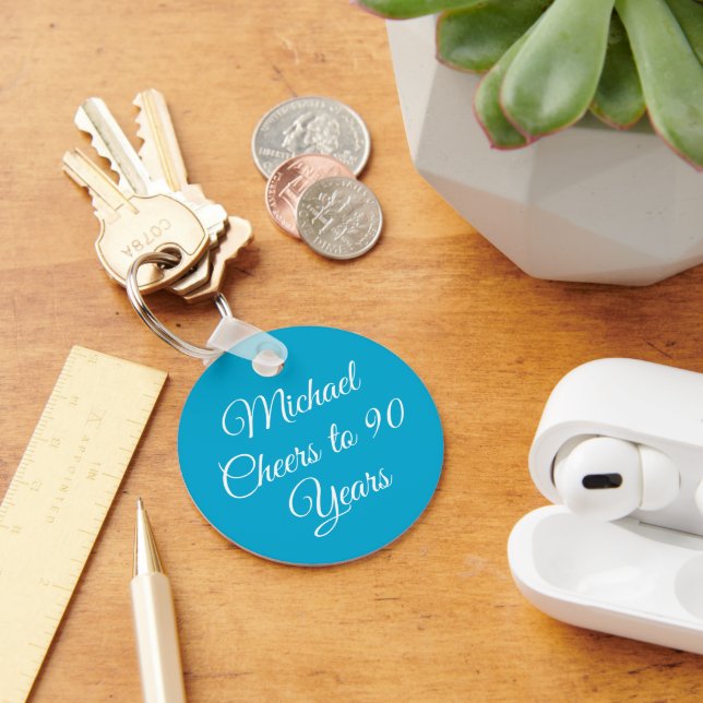 Elegant Aqua Blue 90th Birthday Keychain (Desk)