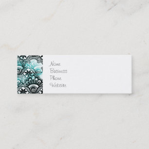 Elegant Aqua Blue Black Faded Distressed Damask La Mini Business Card