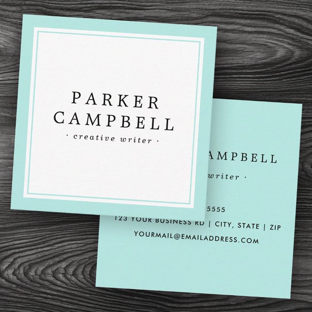 Elegant aqua blue border professional minimalist square business card (Elegant aqua blue border professional minimalist square business card)