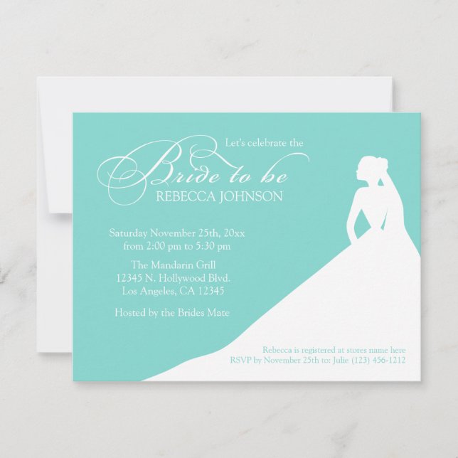 Elegant aqua blue 'Bride to Be' bridal shower Invitation (Front)